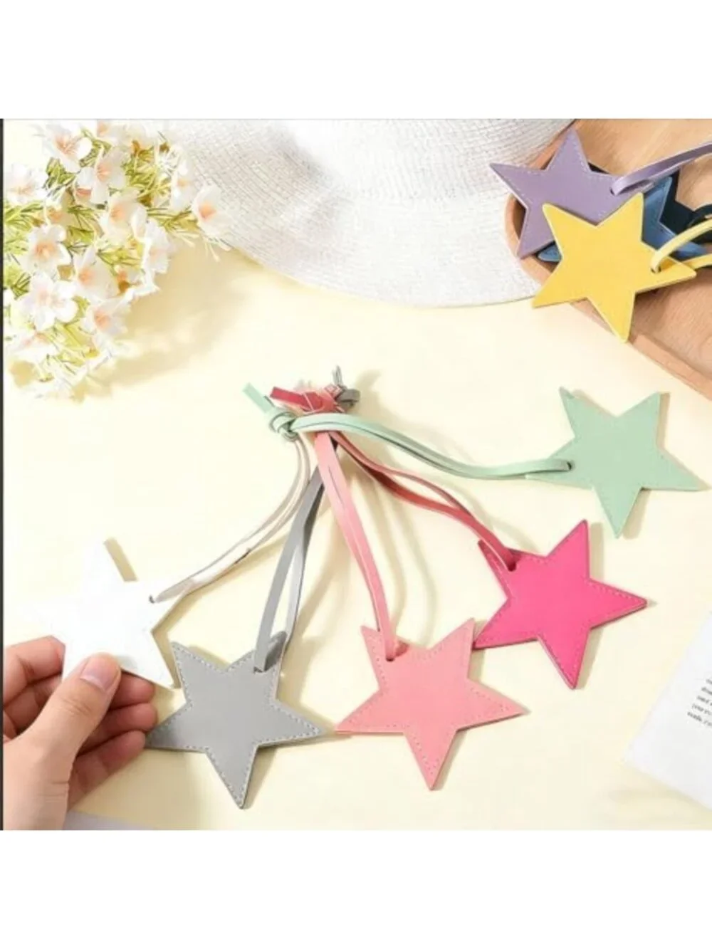 9 Colorful Star Leather Charms - Versatile Five-Pointed Keychain & Bag Ornaments